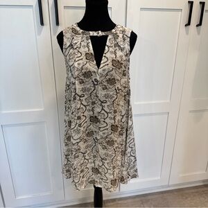 En Creme Womens Floral Sleeveless black white Dress with Keyhole Neckline Sz S